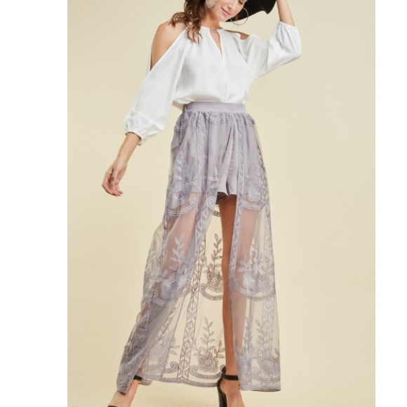 MELLODAY Women's Lace Sheer Overlay Stretch Maxi Skirt